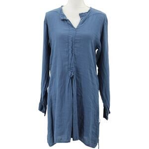 Grizas Linen Lagenlook Long Sleeve Dress Blue Drawstring Size Medium